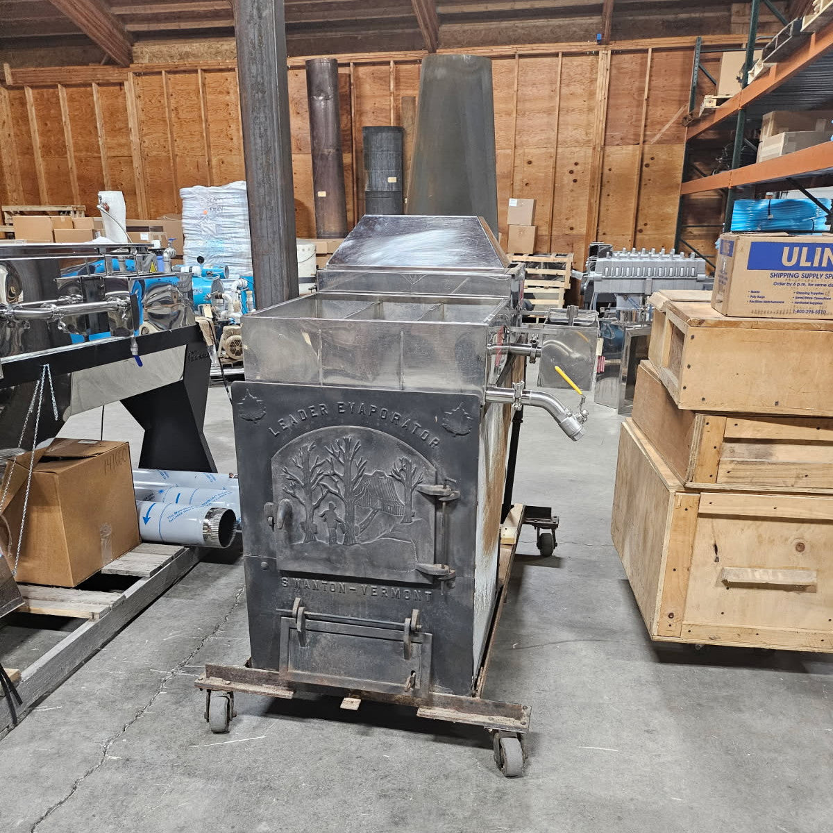 2'x4' Leader WSE Evaporator w/Galvanised Arch, Stack, Bricks, WSE Drop Flue Pans and Storage Crates