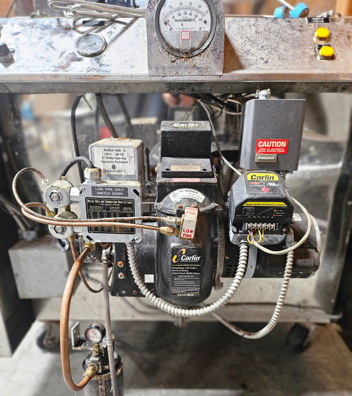 3'x12' D&G Oil Fired Champion Evaporator with Oil Burner, Burner Cover, Welded Raised Flue Cross Flow Pans