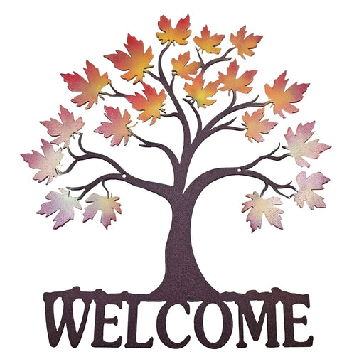 Metal Tree with Welcome and Leaves