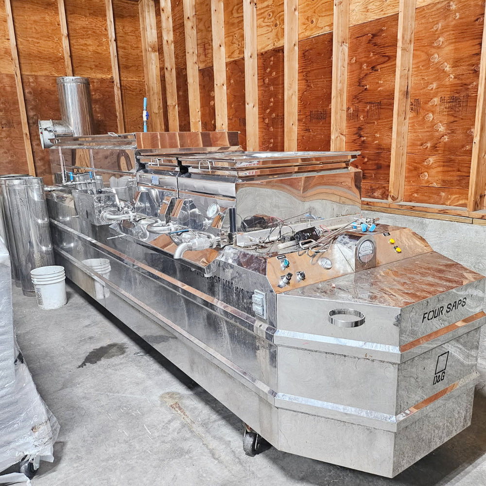 3'x12' D&G Oil Fired Champion Evaporator with Oil Burner, Burner Cover, Welded Raised Flue Cross Flow Pans
