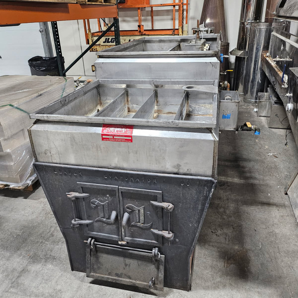 3'x8' Leader Evaporator w/Lead Free Soldered Pans (raised flue) SS Stack and Stack Cover.