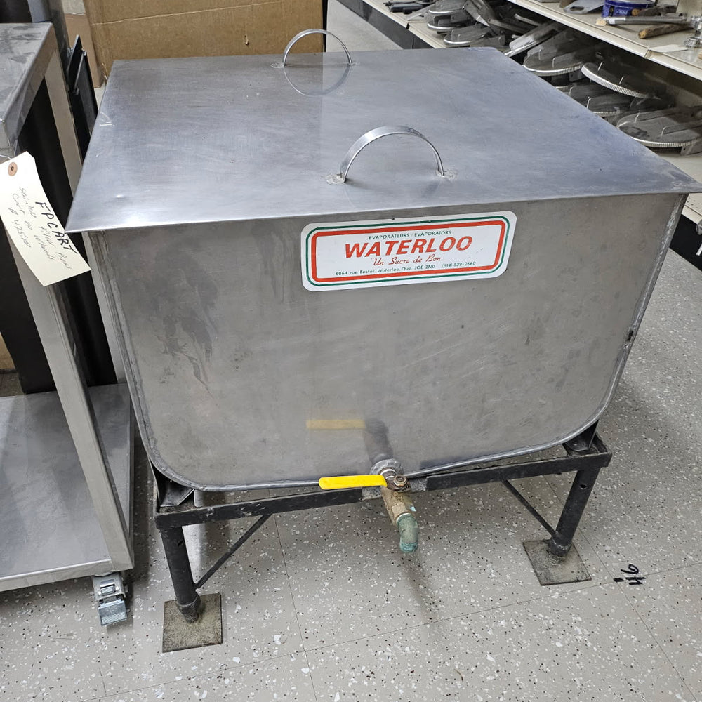 Used Waterloo 35 Gallon SS Square Filter Tank w/Rack, Valve and Stand