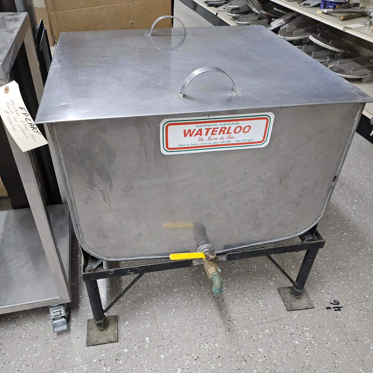 Used Waterloo 35 Gallon SS Square Filter Tank w/Rack, Valve and Stand